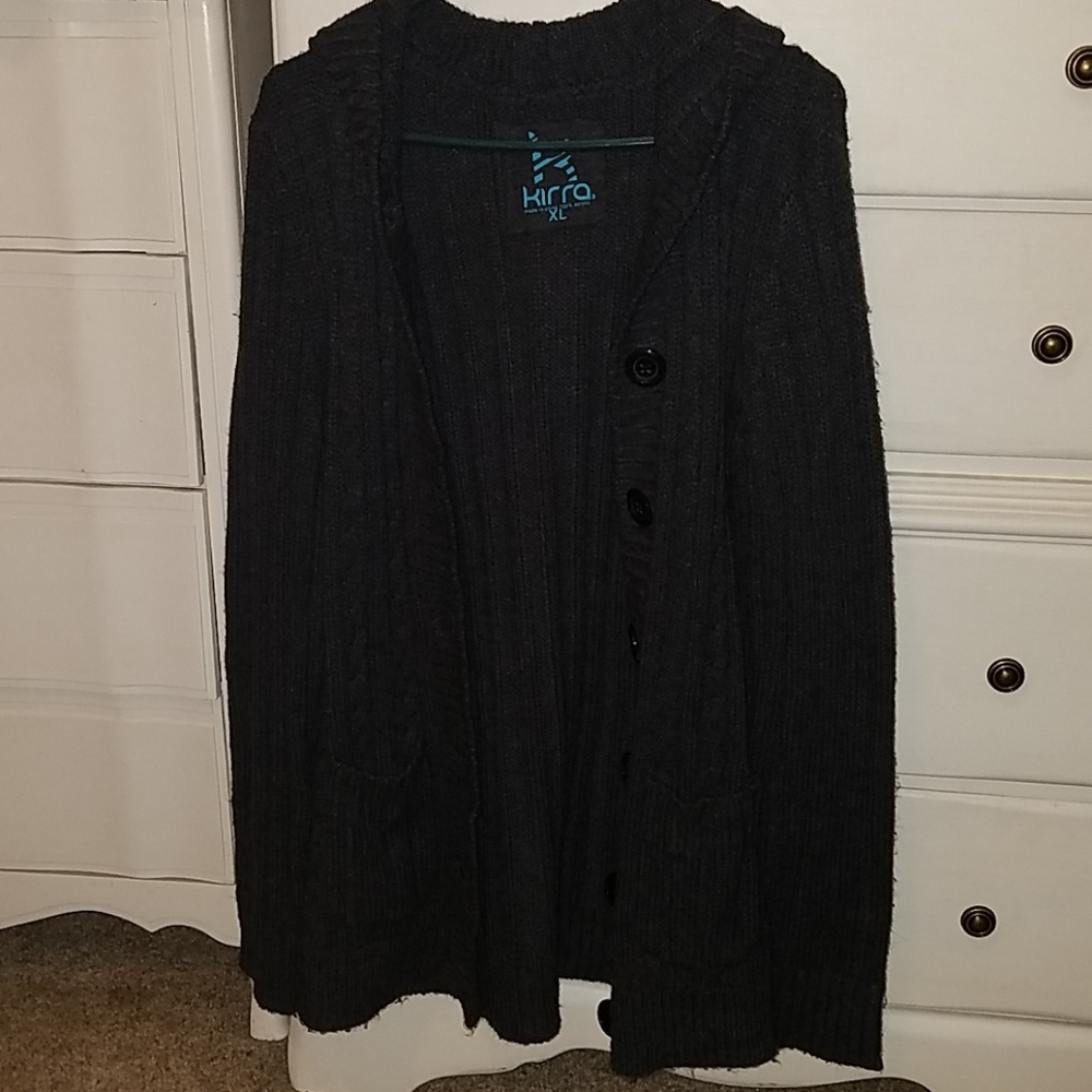 Gently used cable knit hooded cardigan sweater